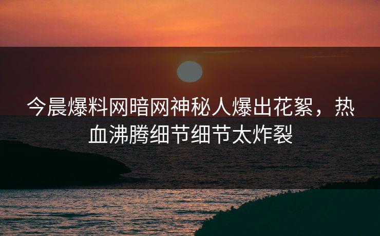 今晨爆料网暗网神秘人爆出花絮，热血沸腾细节细节太炸裂