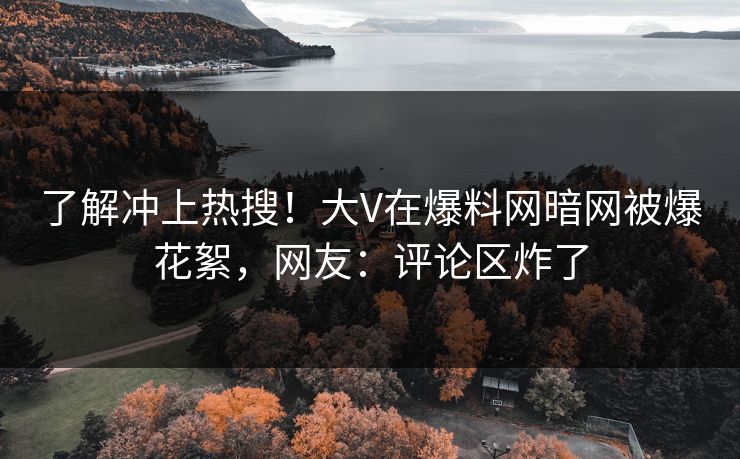 了解冲上热搜！大V在爆料网暗网被爆花絮，网友：评论区炸了