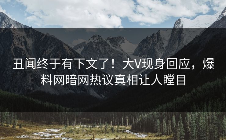 丑闻终于有下文了！大V现身回应，爆料网暗网热议真相让人瞠目