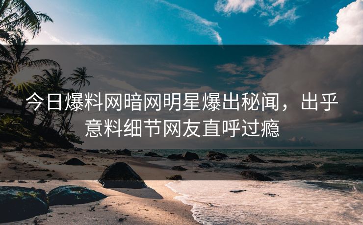 今日爆料网暗网明星爆出秘闻，出乎意料细节网友直呼过瘾