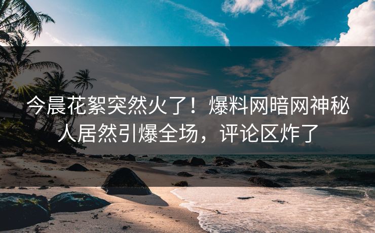 今晨花絮突然火了！爆料网暗网神秘人居然引爆全场，评论区炸了