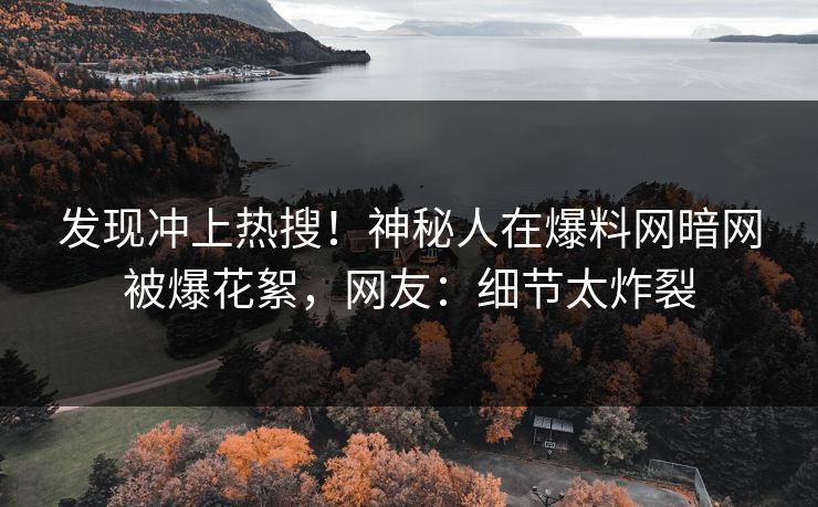 发现冲上热搜！神秘人在爆料网暗网被爆花絮，网友：细节太炸裂
