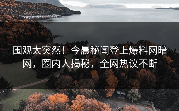 围观太突然！今晨秘闻登上爆料网暗网，圈内人揭秘，全网热议不断