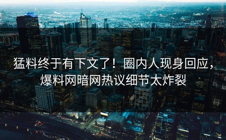 猛料终于有下文了!圈内人现身回应,爆料网暗网热议细节太炸裂