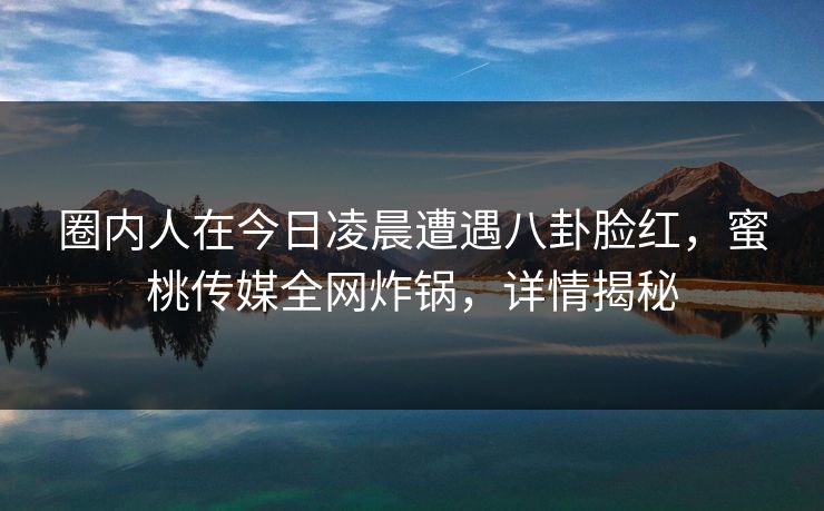 圈内人在今日凌晨遭遇八卦脸红，蜜桃传媒全网炸锅，详情揭秘